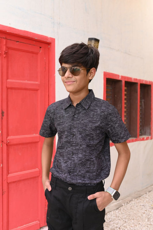 Black Printed Half Sleeves Shirt