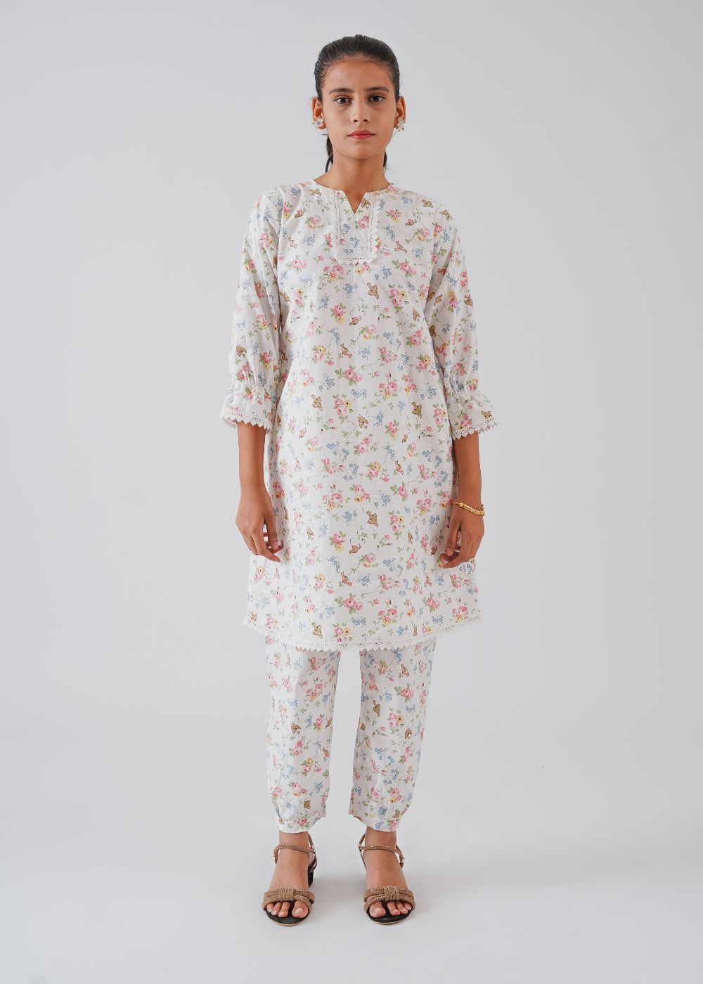 White Floral Printed Co-ord Set
