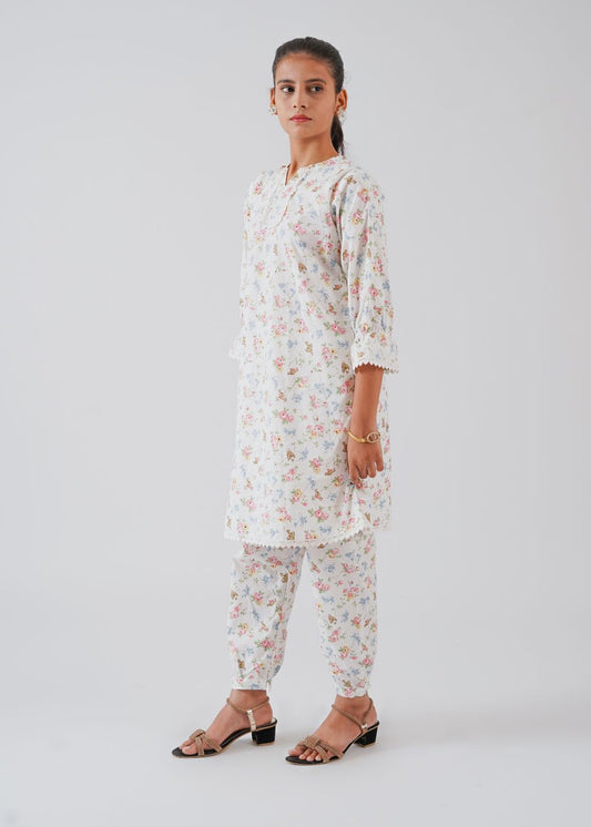 White Floral Printed Co-ord Set