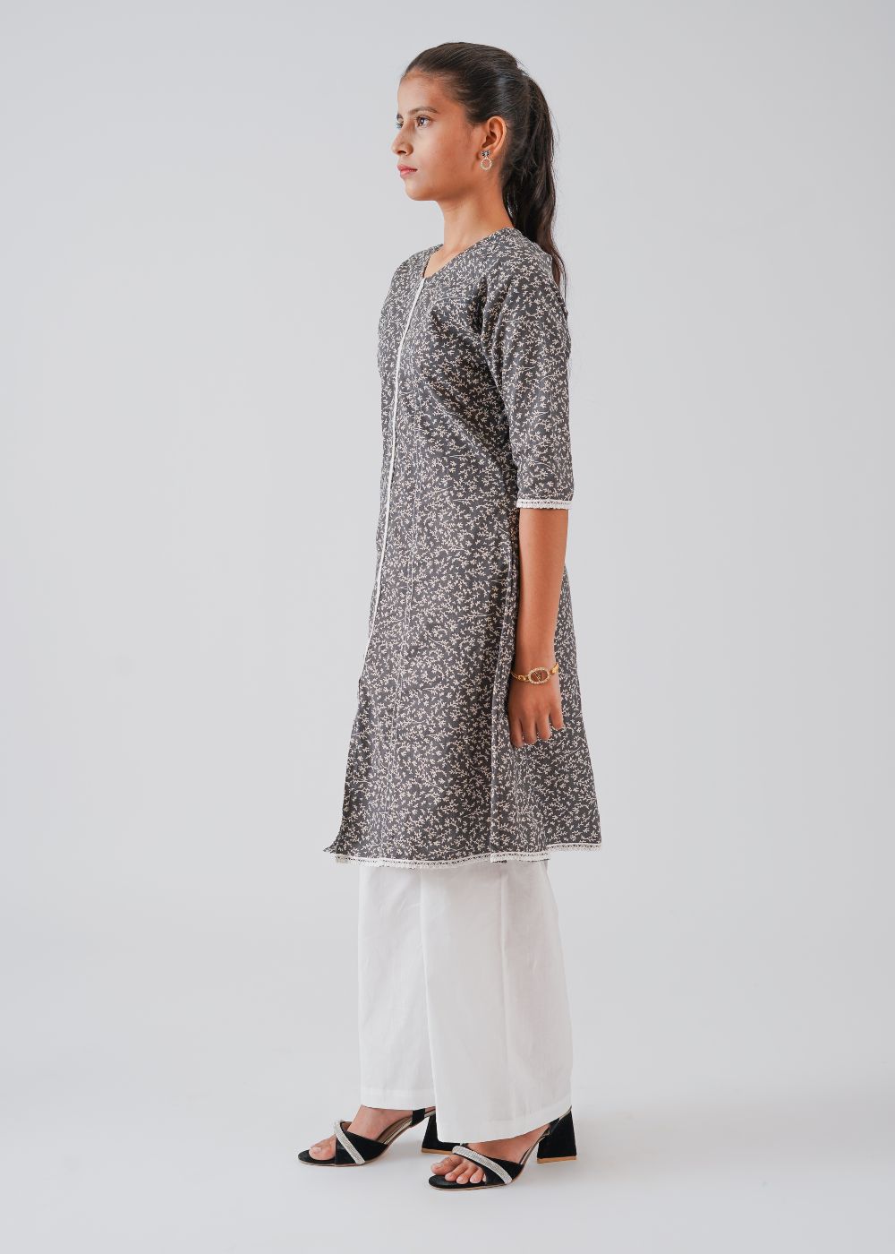 Black Floral Shirt & White Trouser Set