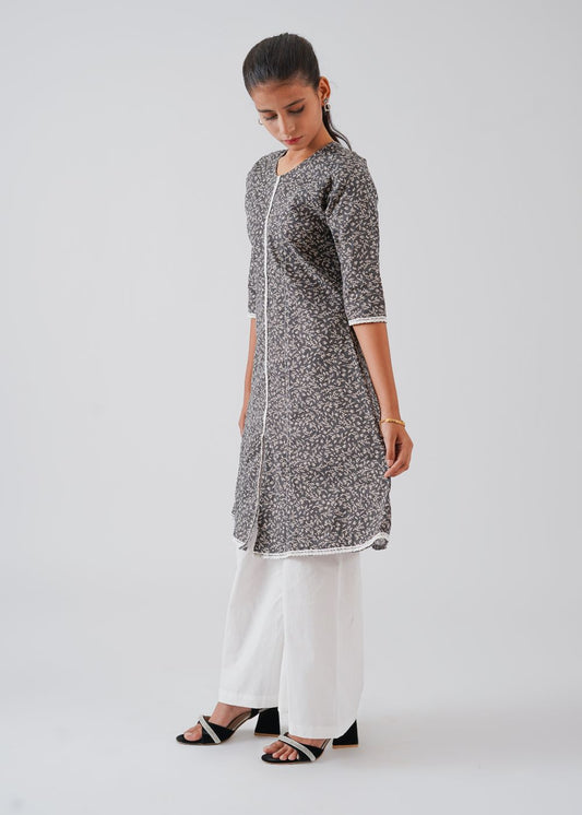 Black Floral Shirt & White Trouser Set