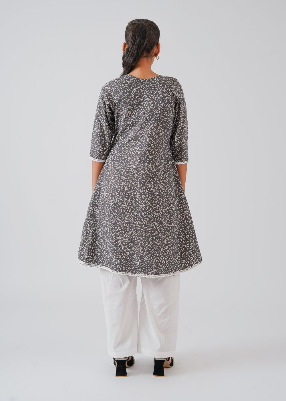 Black Floral Shirt & White Trouser Set