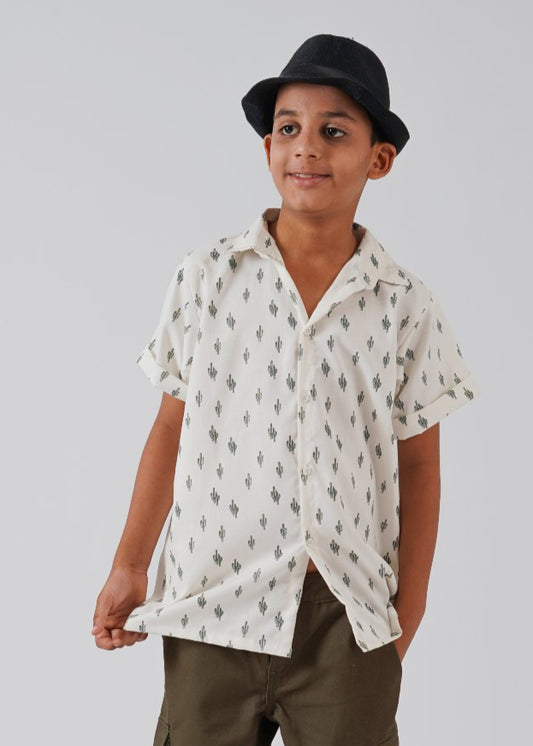 White Printed Half Sleeves Shirt
