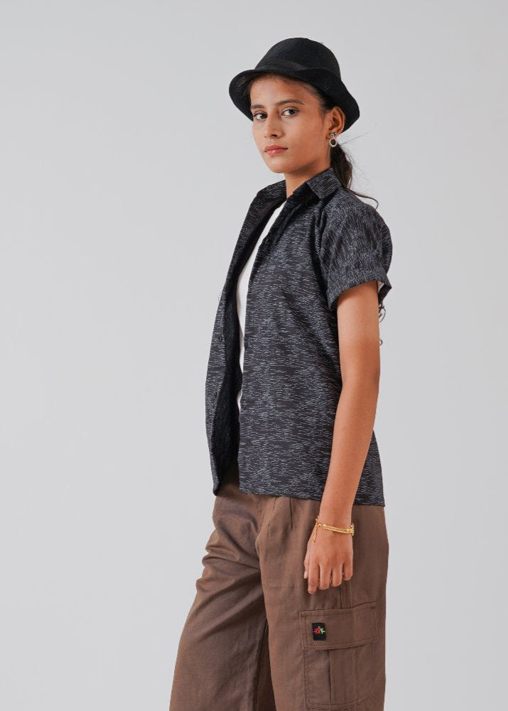 Black Printed Half Sleeves Shirt