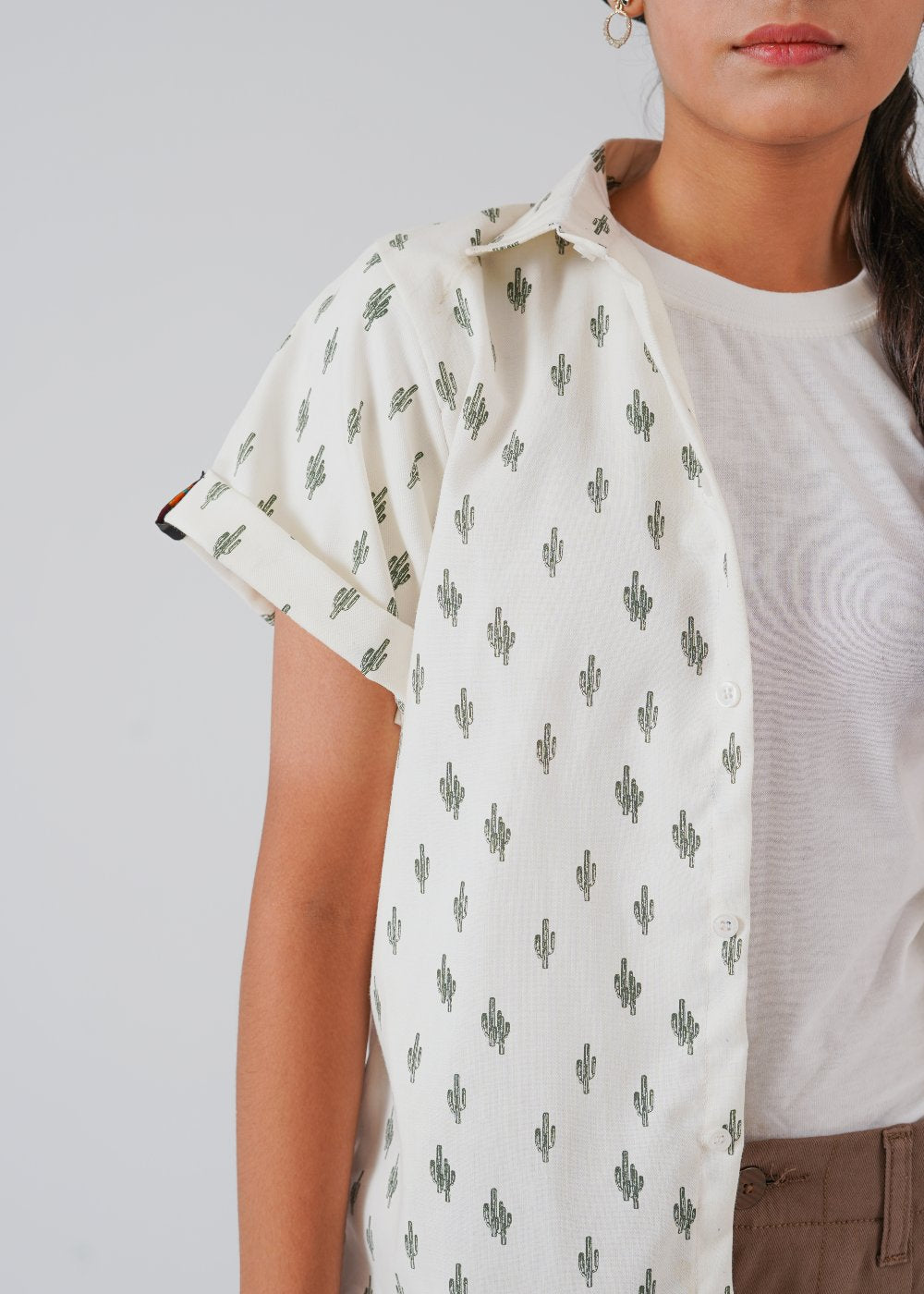 White Printed Half Sleeves Shirt